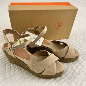 Castaner: Braided Nude Canvas, Size 9/40, Espadrille Wedge Sandals